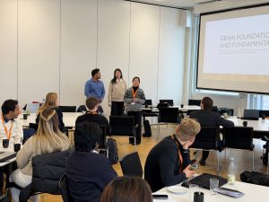 Linda and her team presenting in a classroom at DTU.